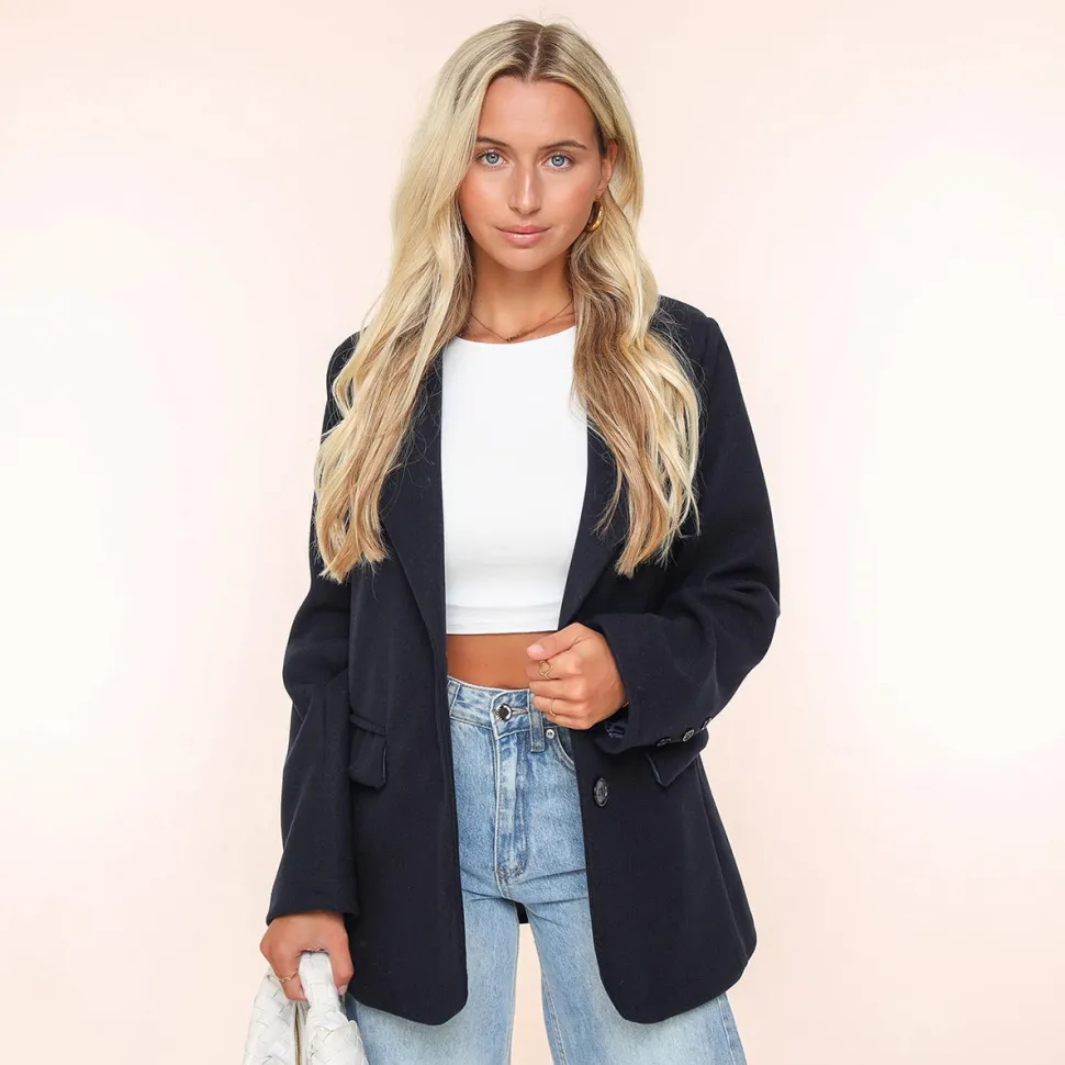 Olivia & Kate Navy Oversized Wool Look-Blazer Cheap