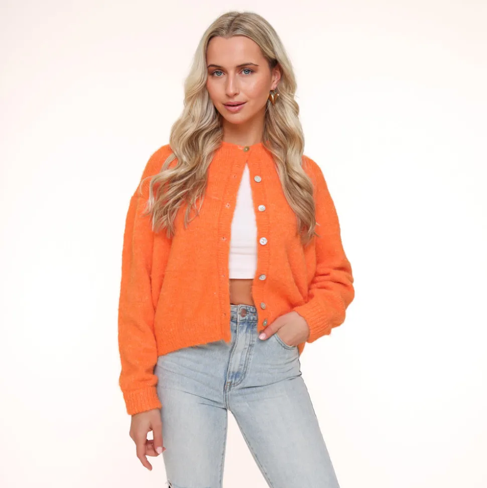 Olivia & Kate Orange Basic Knitted-Cardigan Shop