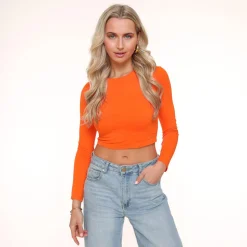 Olivia & Kate Orange Basic Ls Cropped-Top Store