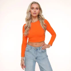 Olivia & Kate Orange Basic Ls Cropped-Top Store