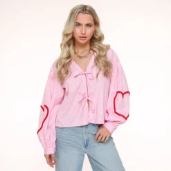 Olivia & Kate Pink Checkered Ls-Blouse Best Sale