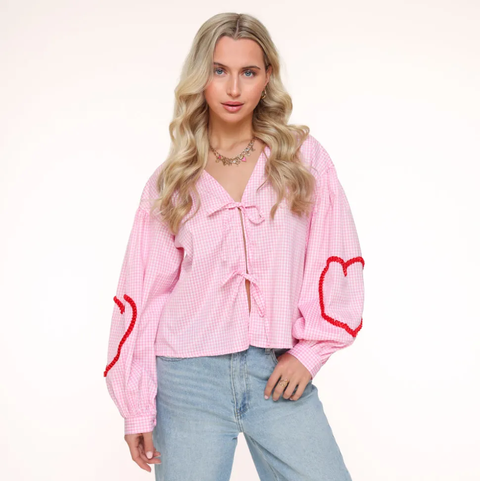 Olivia & Kate Pink Checkered Ls-Blouse Best Sale