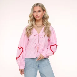 Olivia & Kate Pink Checkered Ls-Blouse Best Sale