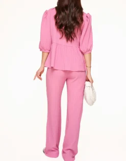 Olivia & Kate Pink Short Bow Ties Puff Sleeve Pleated-Set Store
