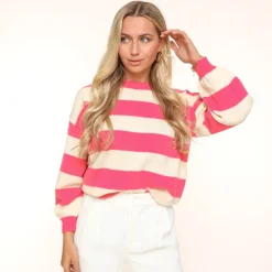 Olivia & Kate Pink Wide White Striped Knitted-Sweater Sale
