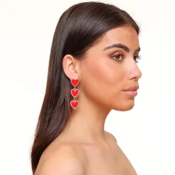 Olivia & Kate Red Detailed Row Heart-Earrings Store