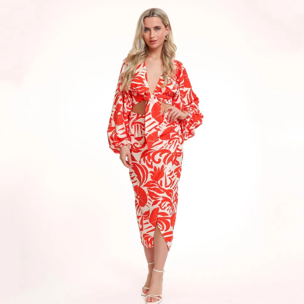 Olivia & Kate Red Pattern Split-Skirt Best