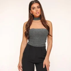 Olivia & Kate Silver Glitter Choker-Top Best Sale