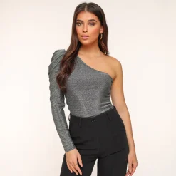 Olivia & Kate Silver Glitter One Sleeve-Top Best