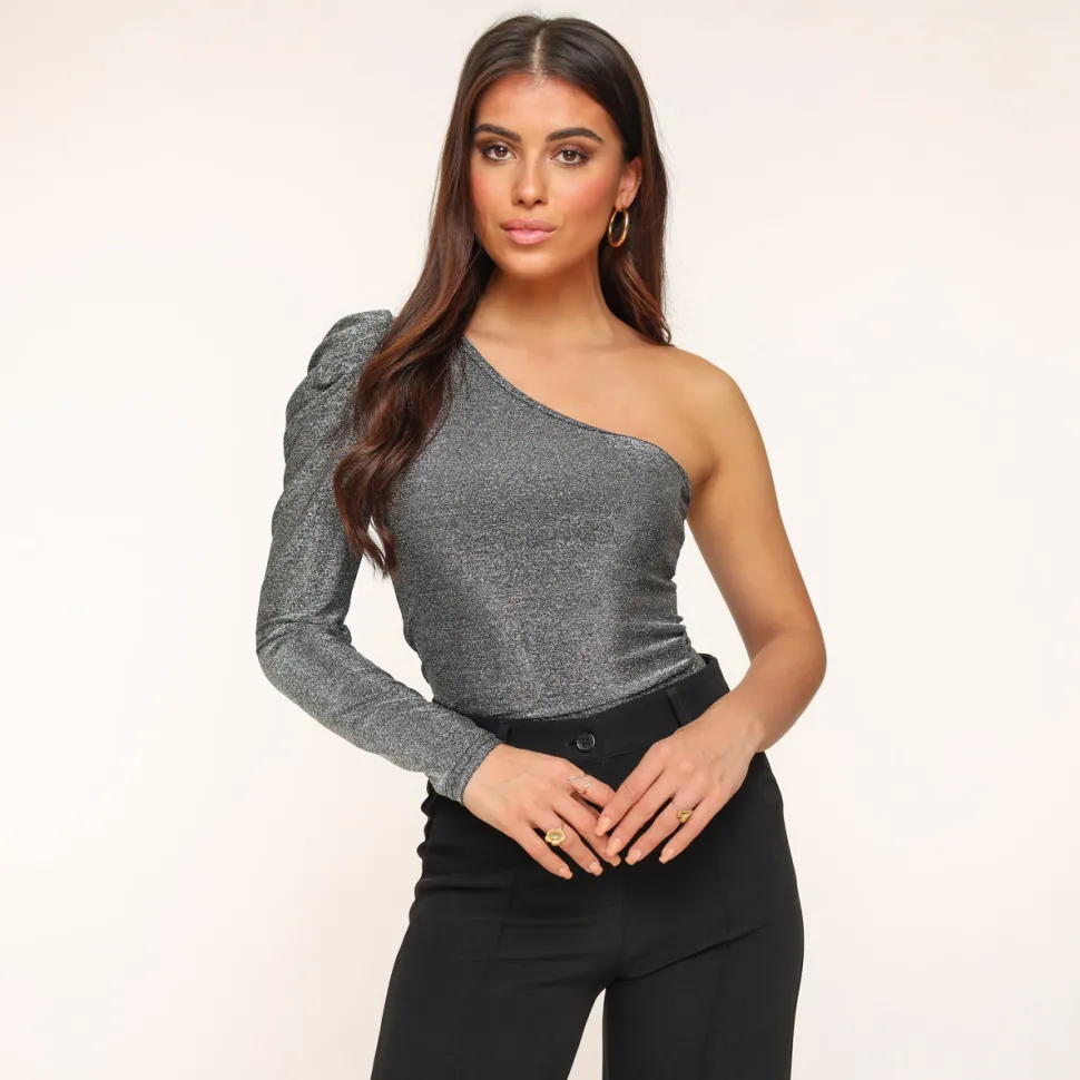 Olivia & Kate Silver Glitter One Sleeve-Top Best
