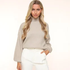 Olivia & Kate Taupe Ballon Sleeves-Sweater Cheap