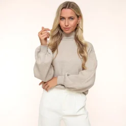 Olivia & Kate Taupe Ballon Sleeves-Sweater Cheap
