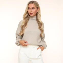 Olivia & Kate Taupe Ballon Sleeves-Sweater Cheap