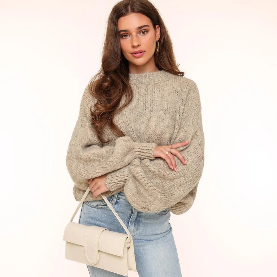 Olivia & Kate Taupe Wool Oversized Knitted-Sweater Cheap