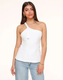 Olivia & Kate White Asymmetric Open Back-Top New
