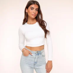 Olivia & Kate White Basic Ls Cropped-Top Hot