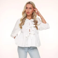 Olivia & Kate White Bow Ties 3/4 Sleeves-Blouse New