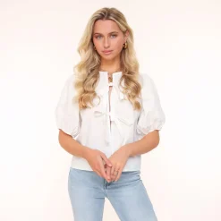 Olivia & Kate White Bow Ties Short Puf Sleeves-Top Fashion