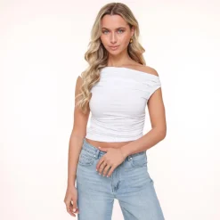 Olivia & Kate White Draped Ss-Top Cheap