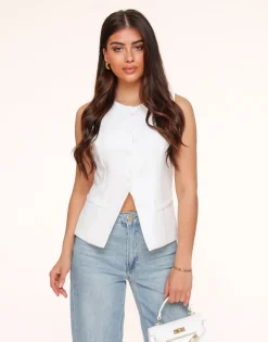 Olivia & Kate White High Buttons-Gilet Hot
