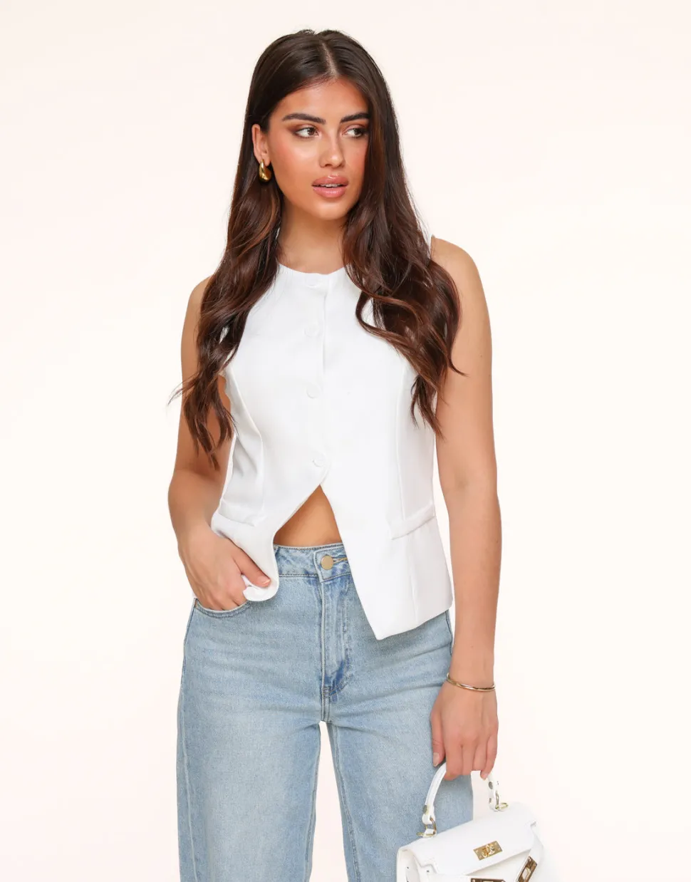 Olivia & Kate White High Buttons-Gilet Hot
