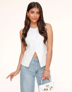 Olivia & Kate White High Buttons-Gilet Hot