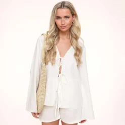 Olivia & Kate White Linen-Cardigan Best Sale