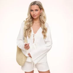 Olivia & Kate White Linen-Cardigan Best Sale
