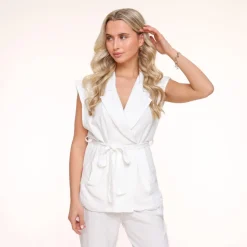 Olivia & Kate White Oversized Linen-Gilet Clearance
