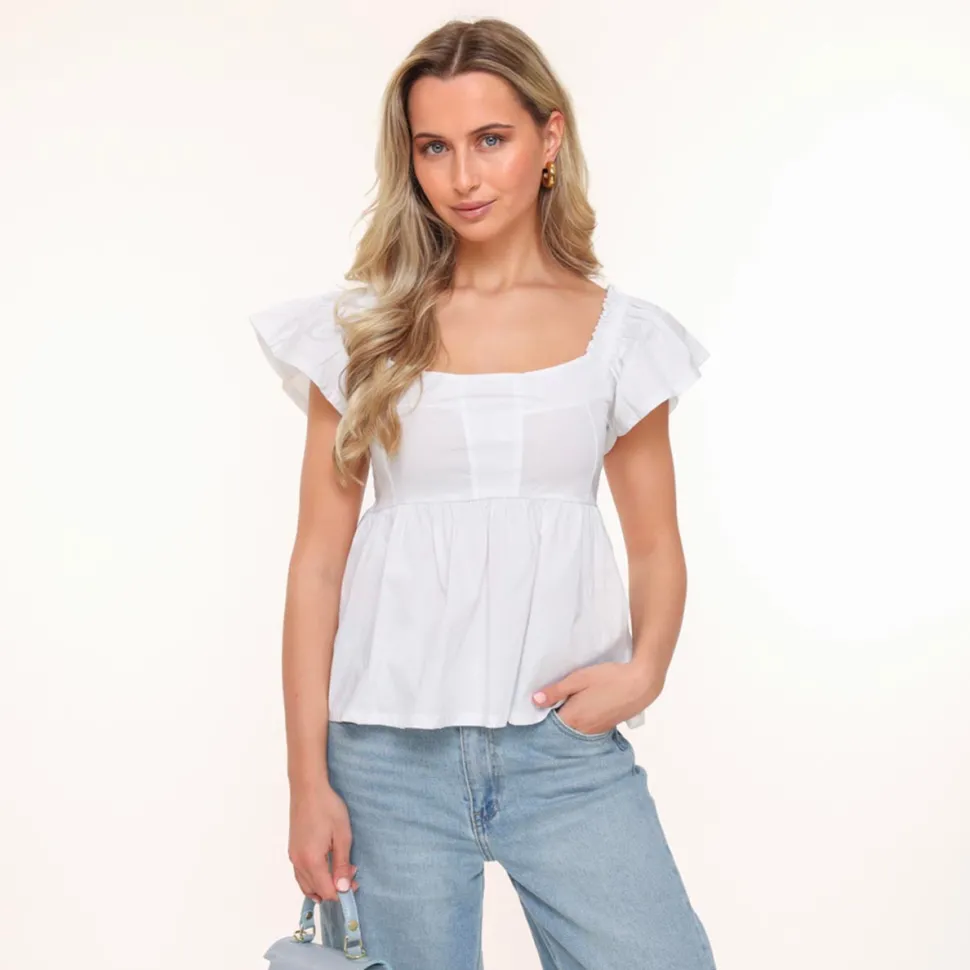 Olivia & Kate White Ruffle Ss Sleeves-Top Best Sale