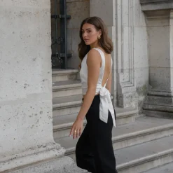 Olivia & Kate White Satin Open Back-Top Best Sale