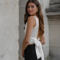 Olivia & Kate White Satin Open Back-Top Best Sale