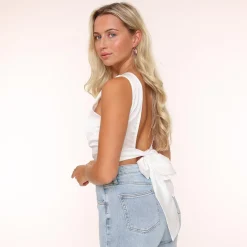Olivia & Kate White Satin Open Back-Top Best Sale