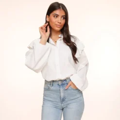 Olivia & Kate White Shoulder Ruffel-Blouse Shop