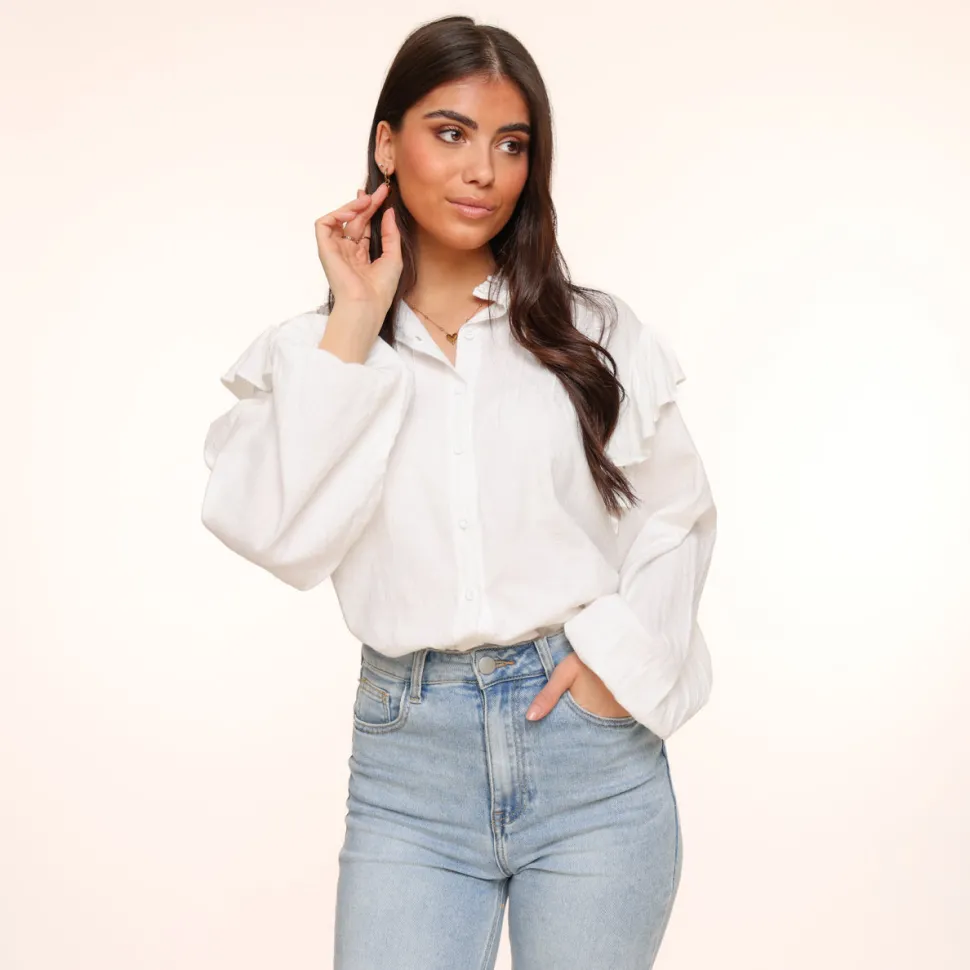 Olivia & Kate White Shoulder Ruffel-Blouse Shop