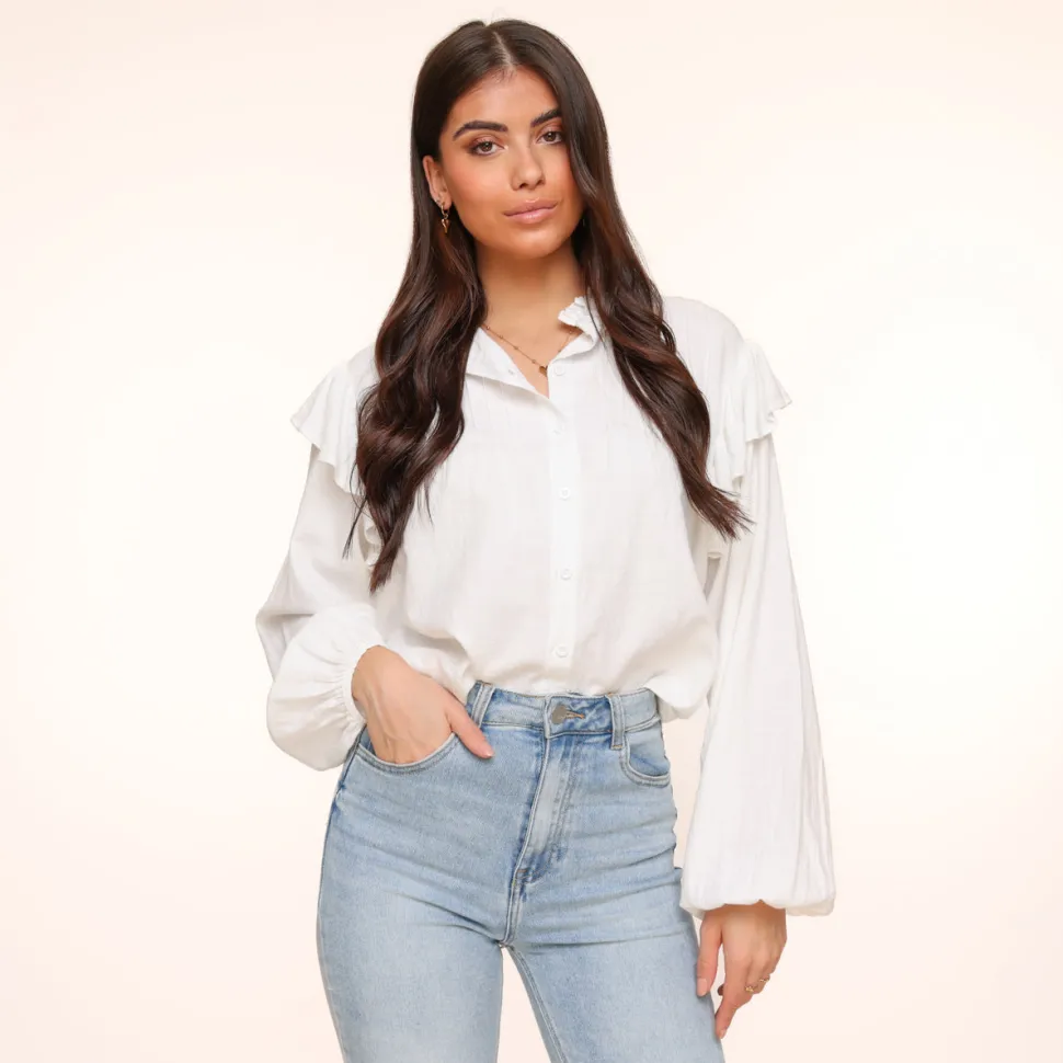 Olivia & Kate White Shoulder Ruffel-Blouse Shop
