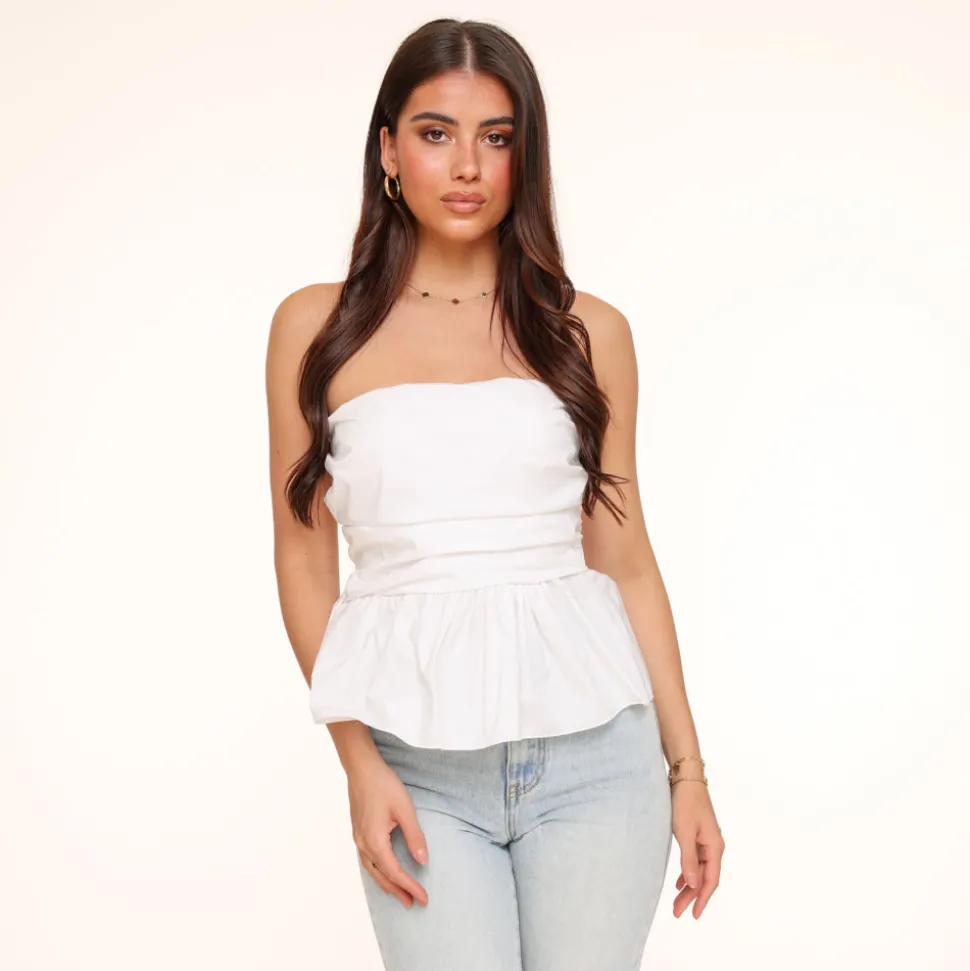 Olivia & Kate White Strapless Ruffle-Top Cheap