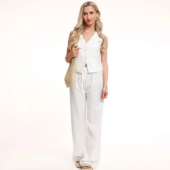 Olivia & Kate White Tall Linen-Pants Hot