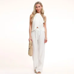 Olivia & Kate White Tall Linen-Pants Hot