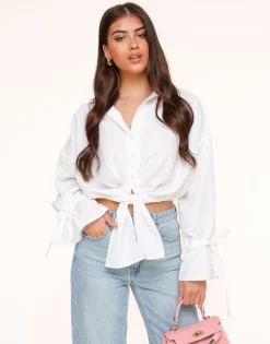 Olivia & Kate White Tied Cropped-Blouse Clearance