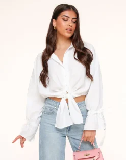 Olivia & Kate White Tied Cropped-Blouse Clearance