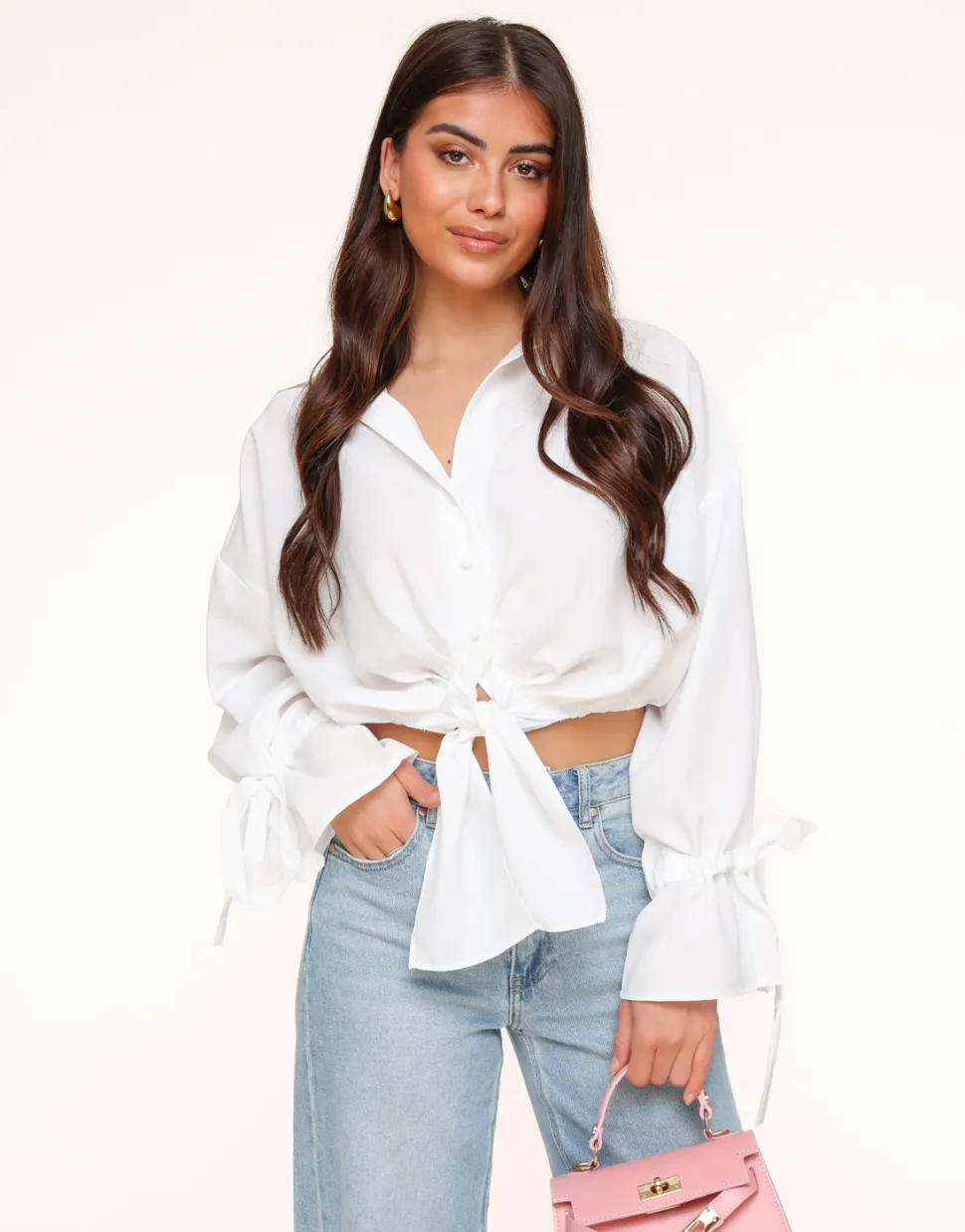 Olivia & Kate White Tied Cropped-Blouse Clearance